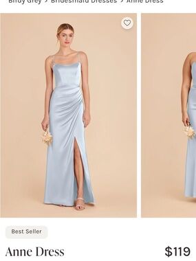 Birdy Grey Anne Dress in Light Blue Satin with Side Slit